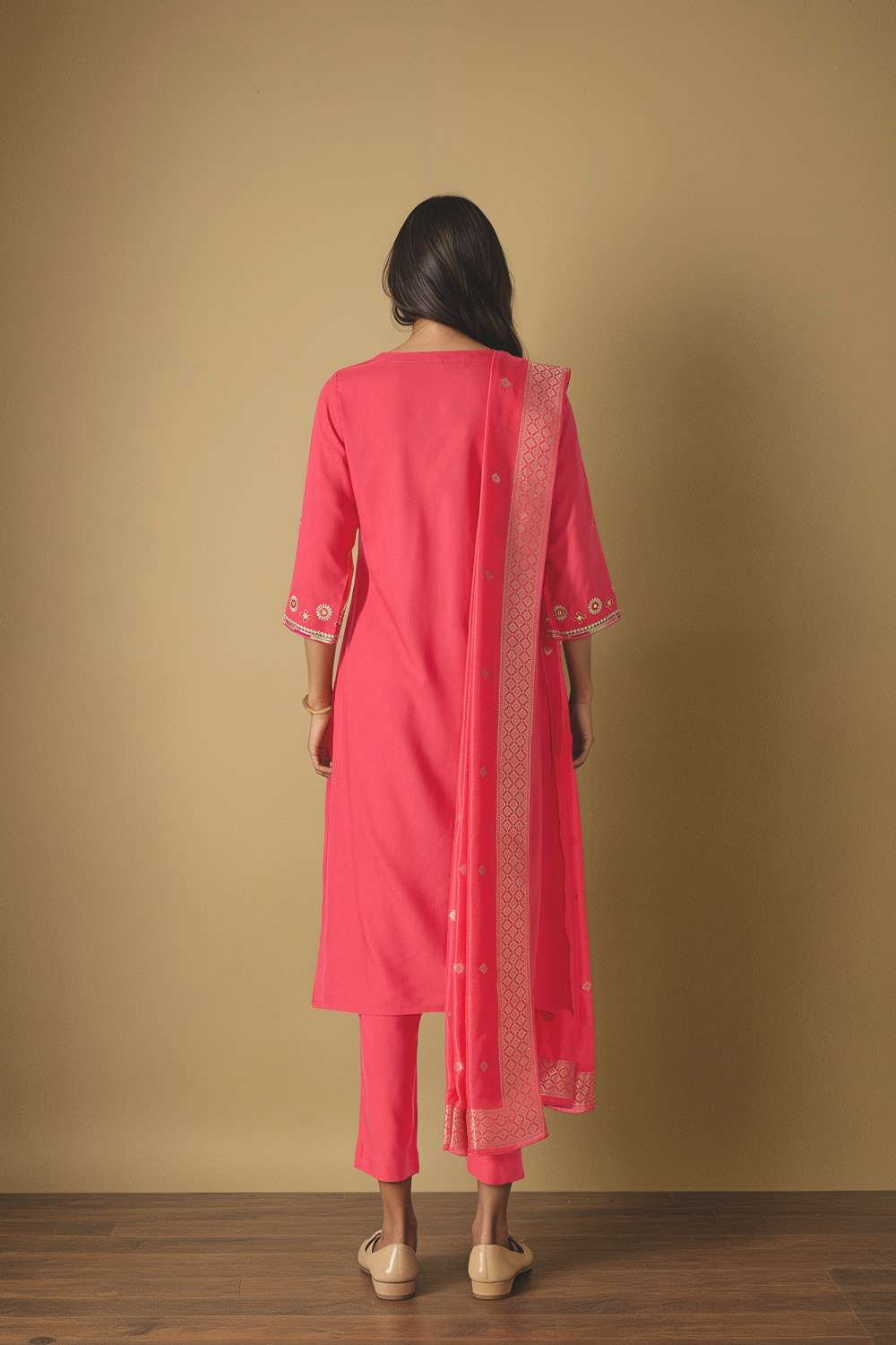 Pink Embroidered Pure Viscose Kurta Set image number null