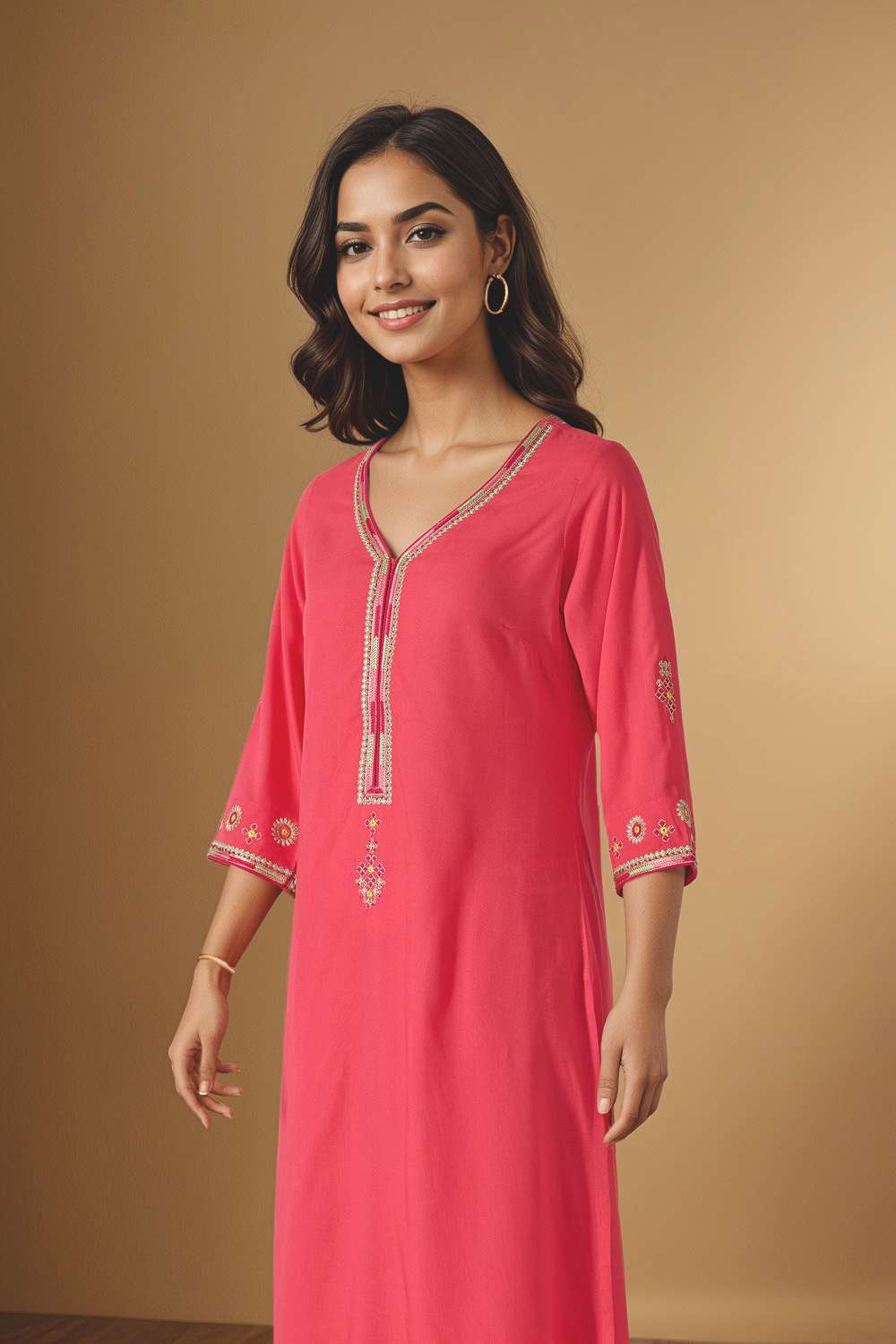 Pink Embroidered Pure Viscose Kurta Set image number null