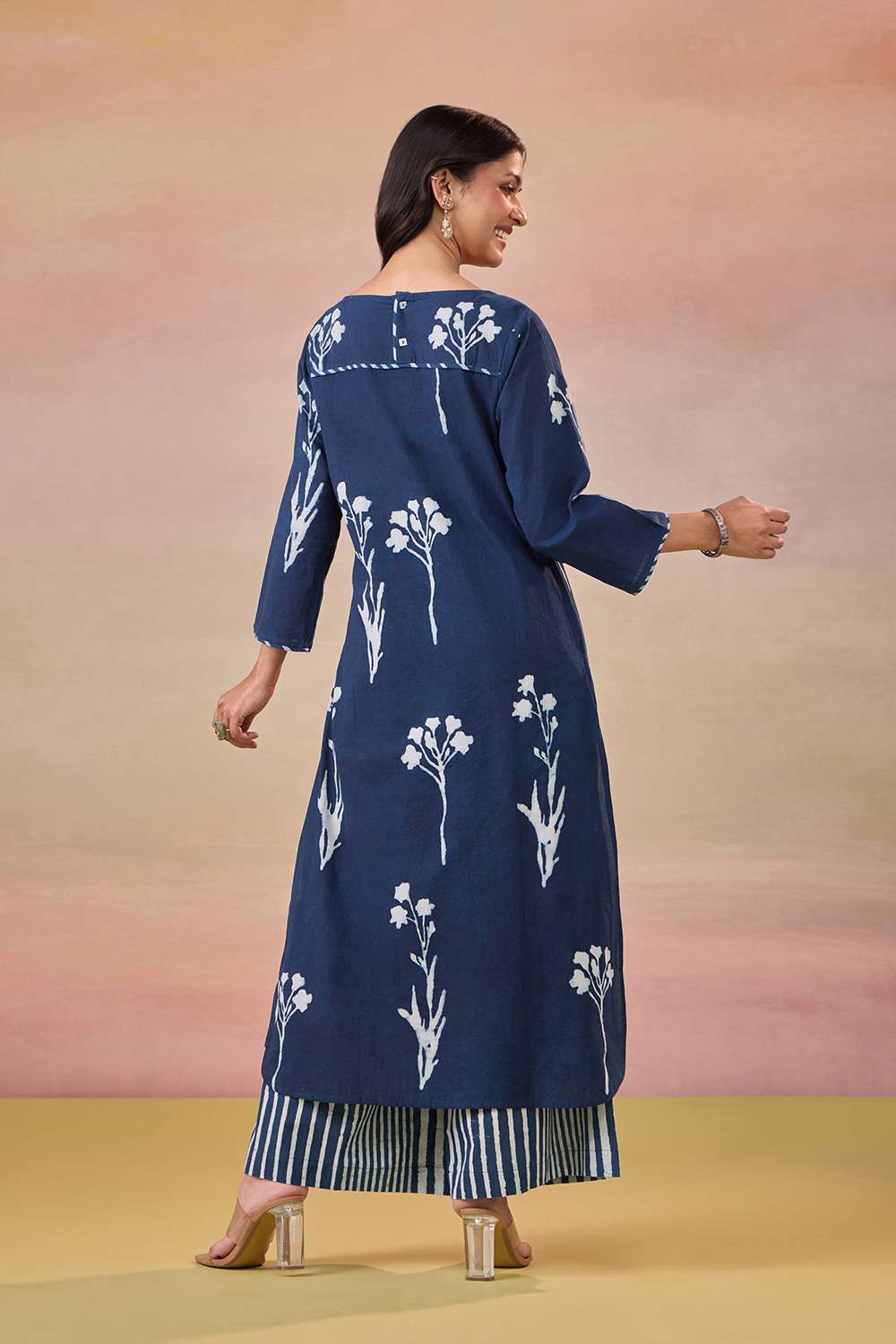 Blue Pure Cotton Dabu Block Printed Kurta Set image number null