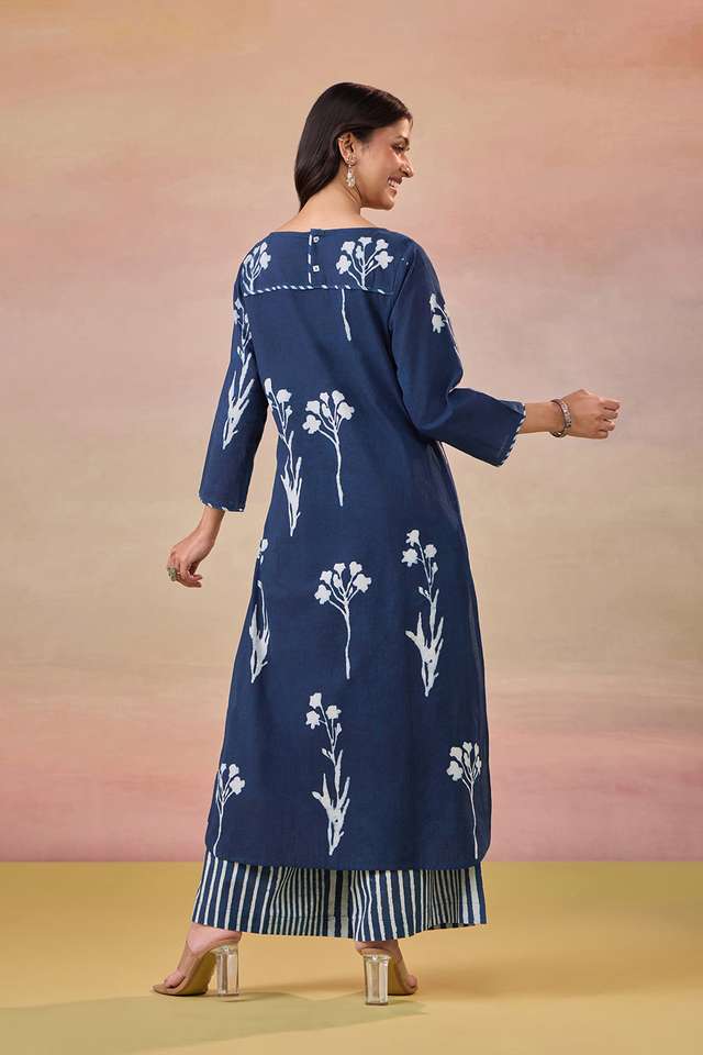 Blue Pure Cotton Dabu Block Printed Kurta Set thumbnail image number null