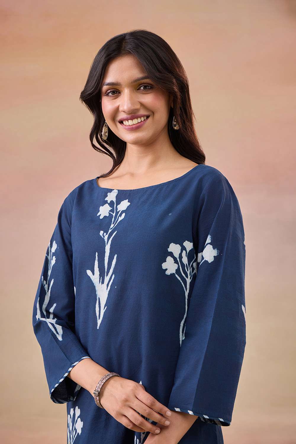 Blue Pure Cotton Dabu Block Printed Kurta Set image number null