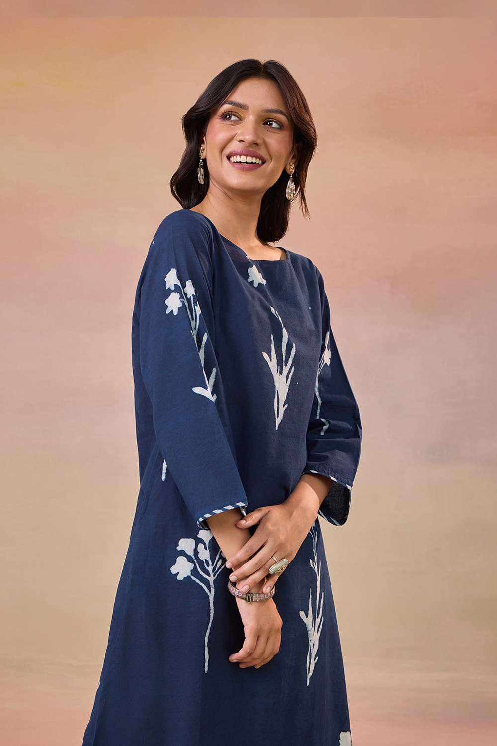 Blue Pure Cotton Dabu Block Printed Kurta Set image number null