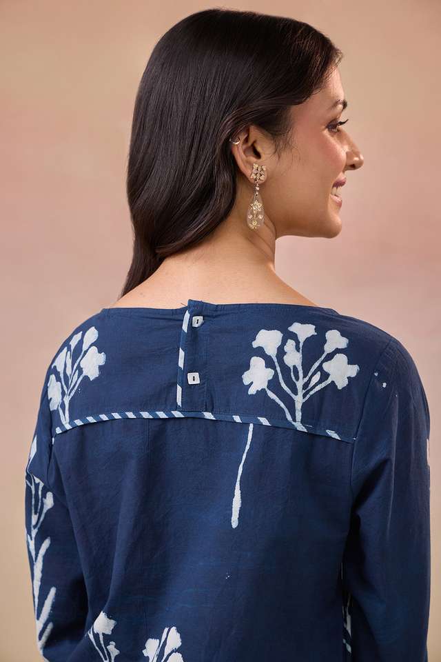 Blue Pure Cotton Dabu Block Printed Kurta Set thumbnail image number null