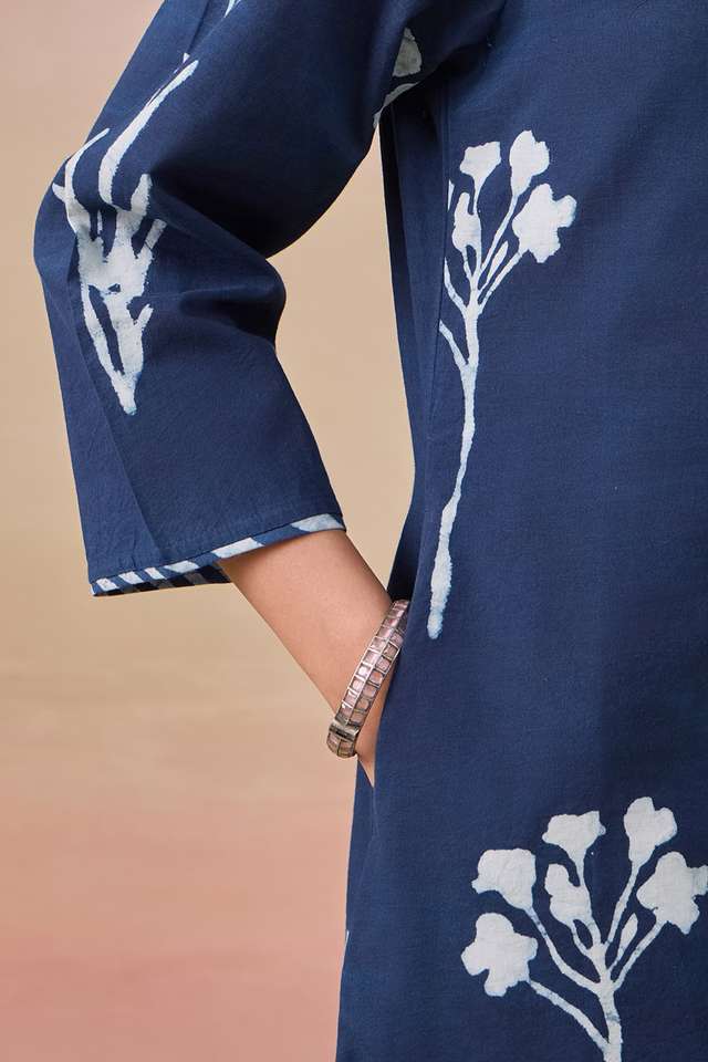 Blue Pure Cotton Dabu Block Printed Kurta Set thumbnail image number null