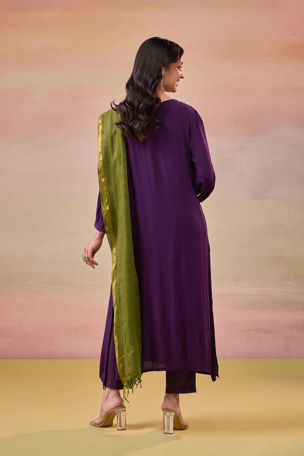 Violet Embroidered Pure Rayon Kurta Set image number null