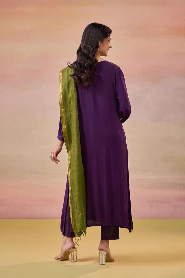 Violet Embroidered Pure Rayon Kurta Set thumbnail image number null