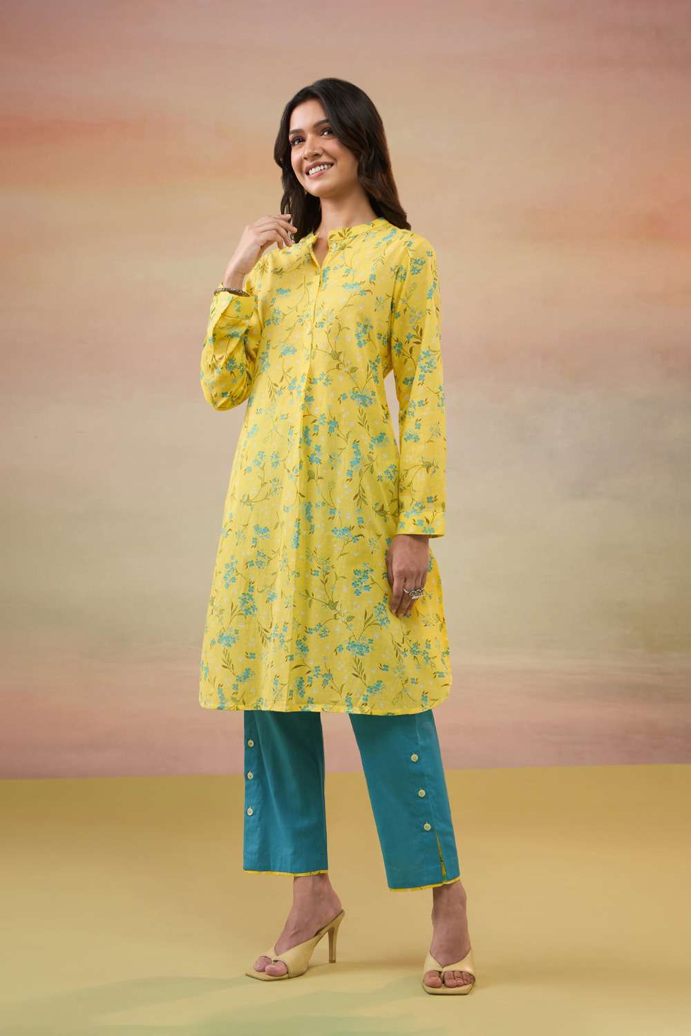 Yellow Pure Cotton Screen Printed  Kurta Set image number null