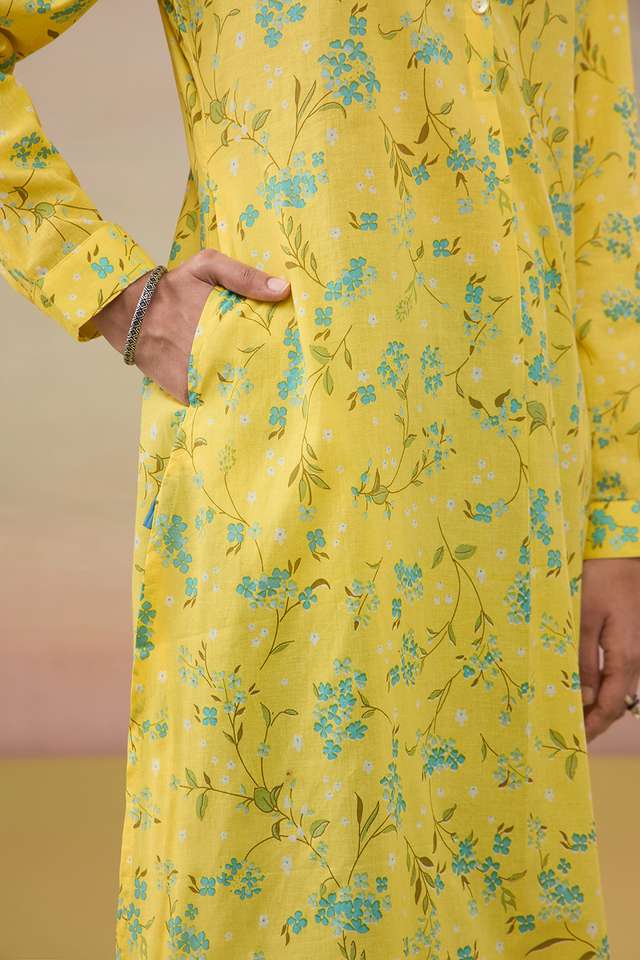 Yellow Pure Cotton Screen Printed  Kurta Set thumbnail image number null