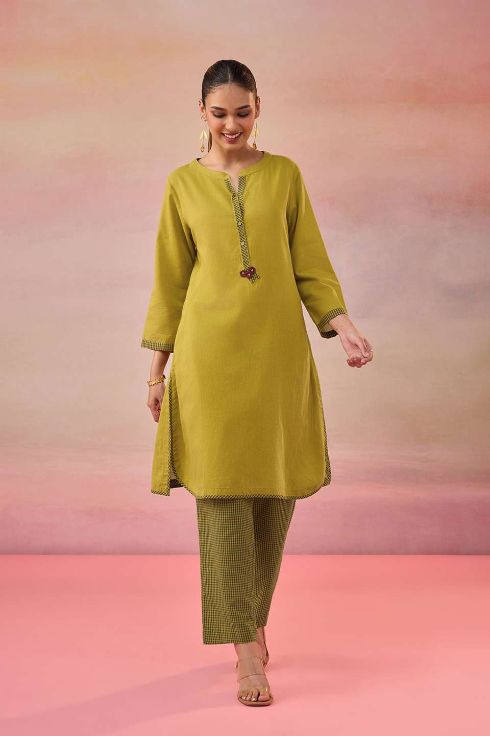 Yellow Pure Cotton Applique Kurta Set