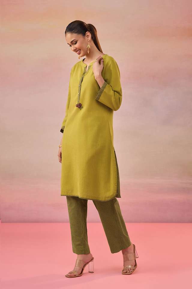 Yellow Pure Cotton Applique Kurta Set thumbnail image number null