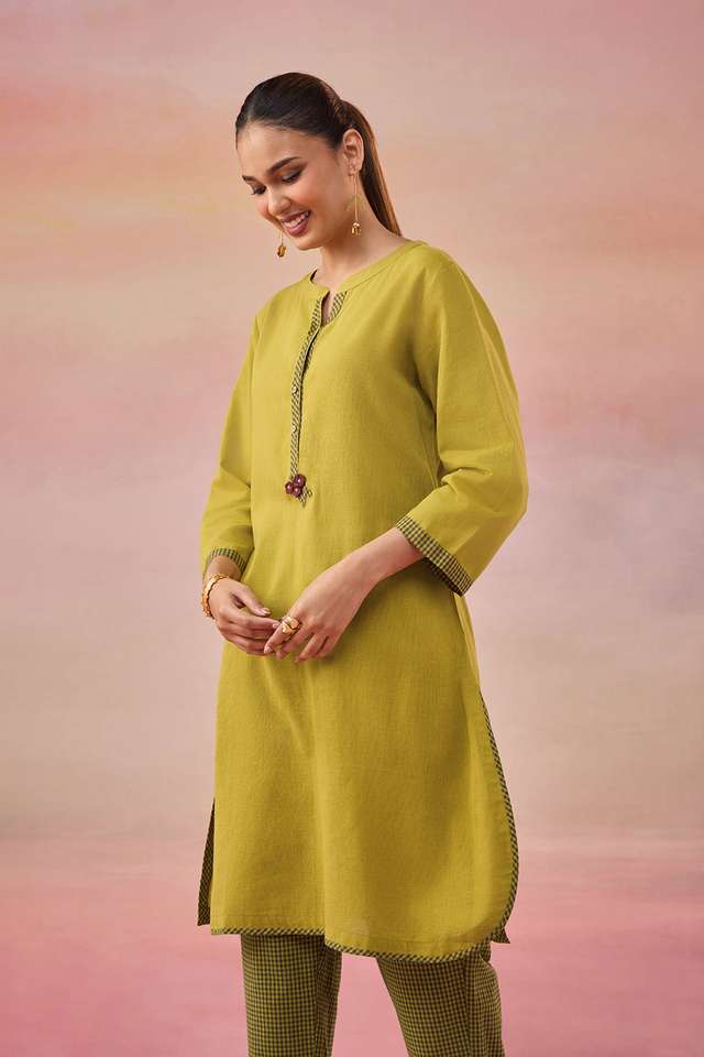 Yellow Pure Cotton Applique Kurta Set thumbnail image number null