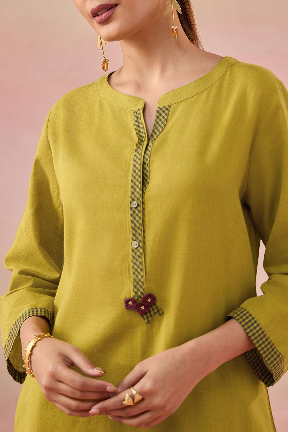 Yellow Pure Cotton Applique Kurta Set image number null