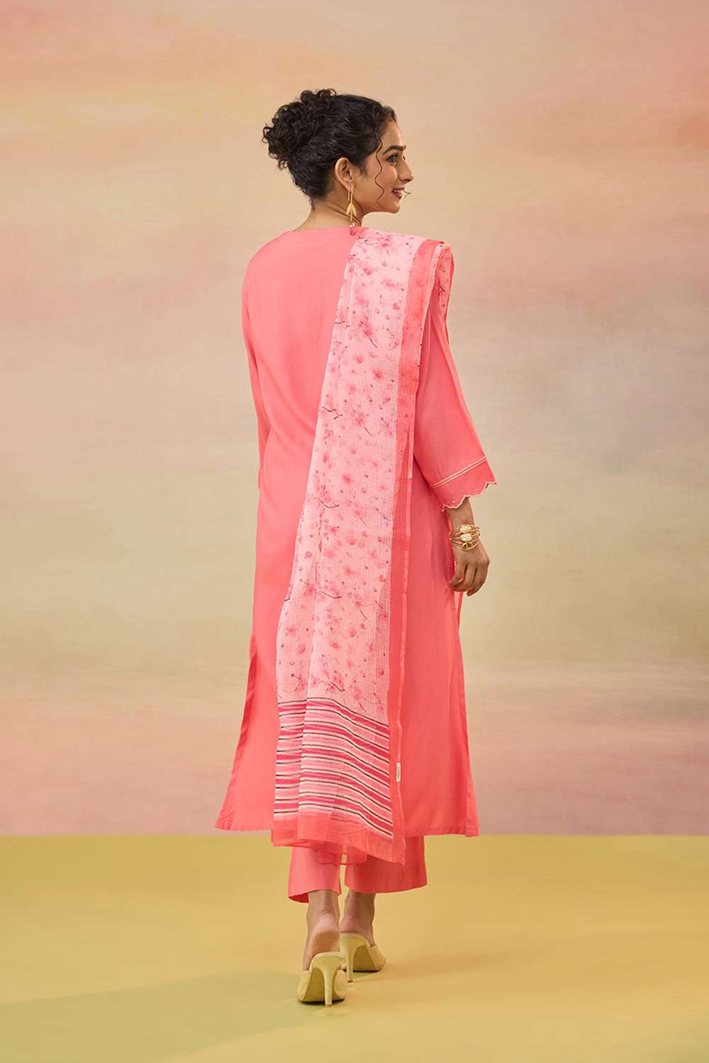 Pink Pure Rayon Embroidered Kurta Set image number null