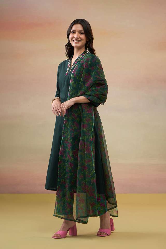 Blue Pure Cotton Embroidered Kurta Set thumbnail image number null