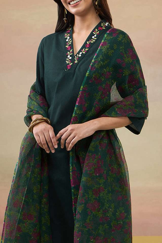 Blue Pure Cotton Embroidered Kurta Set thumbnail image number null