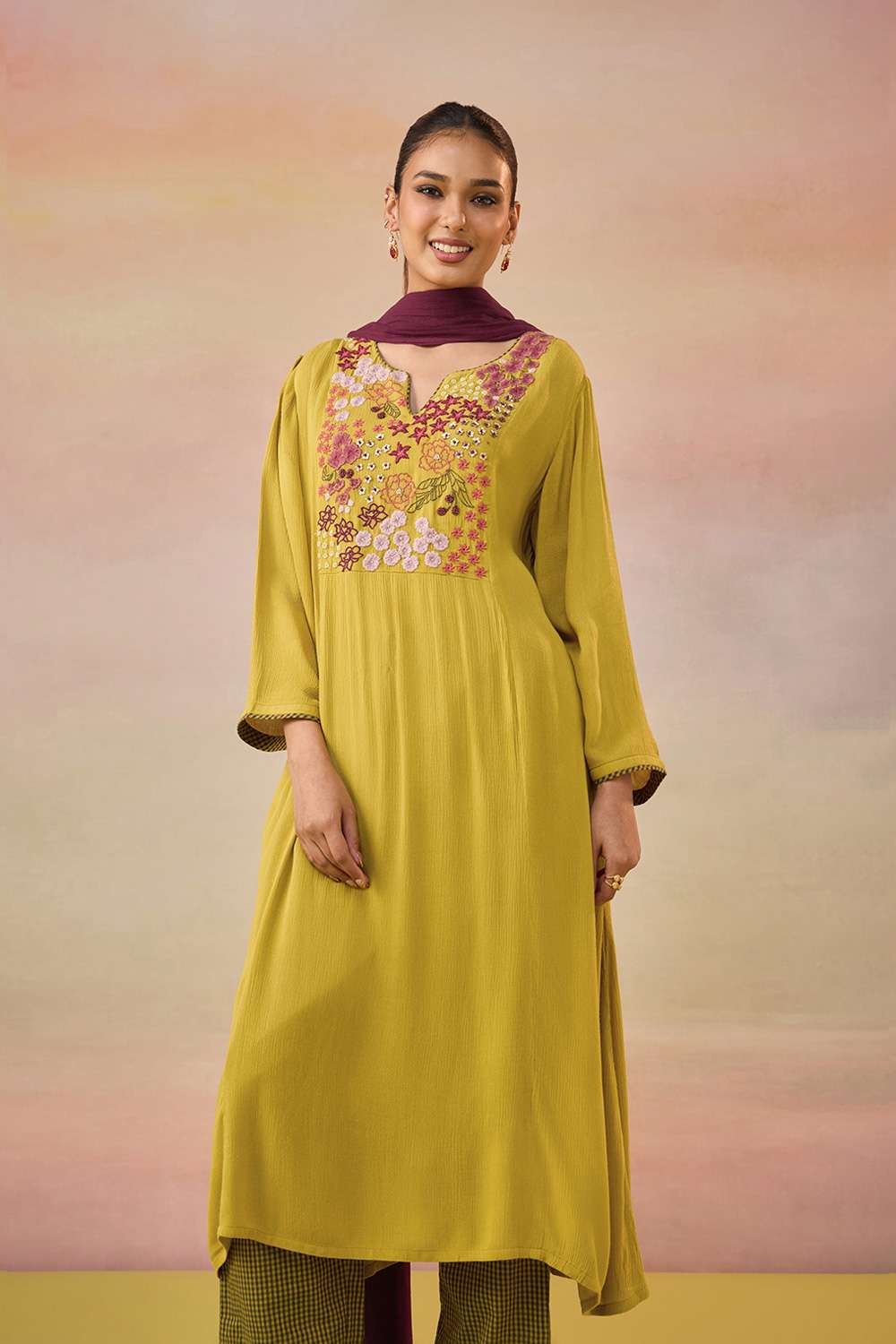 Green Pure Viscose Embroidered Kurta Set image number null