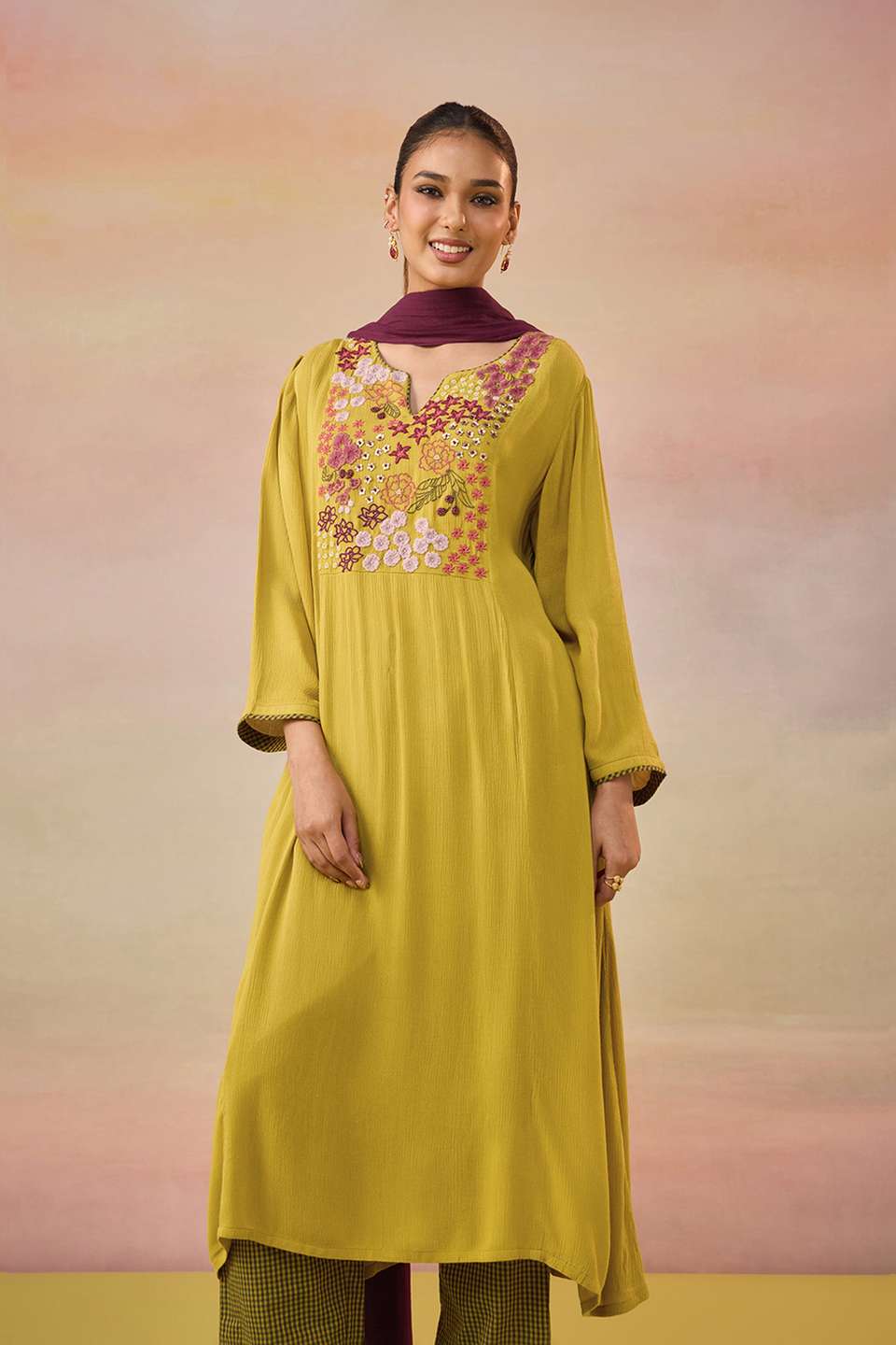 Green Pure Viscose Embroidered Kurta Set
