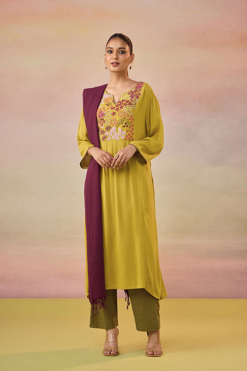 Green Pure Viscose Embroidered Kurta Set image number null