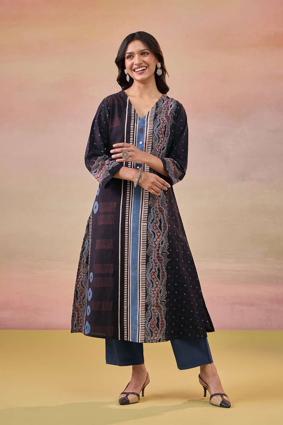 Black Pure Cotton Ajrakh Kurta Set