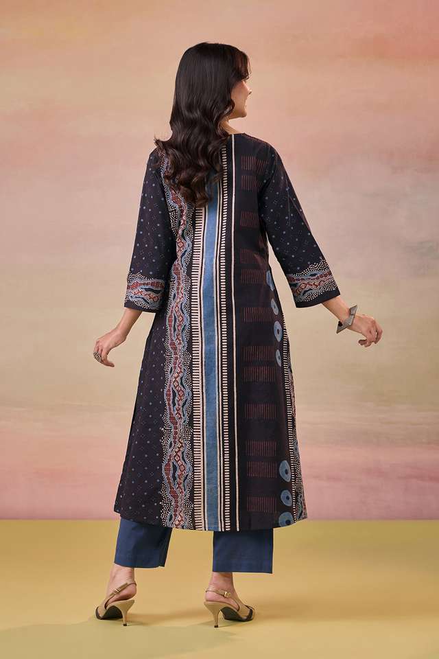 Black Pure Cotton Ajrakh Kurta Set thumbnail image number null