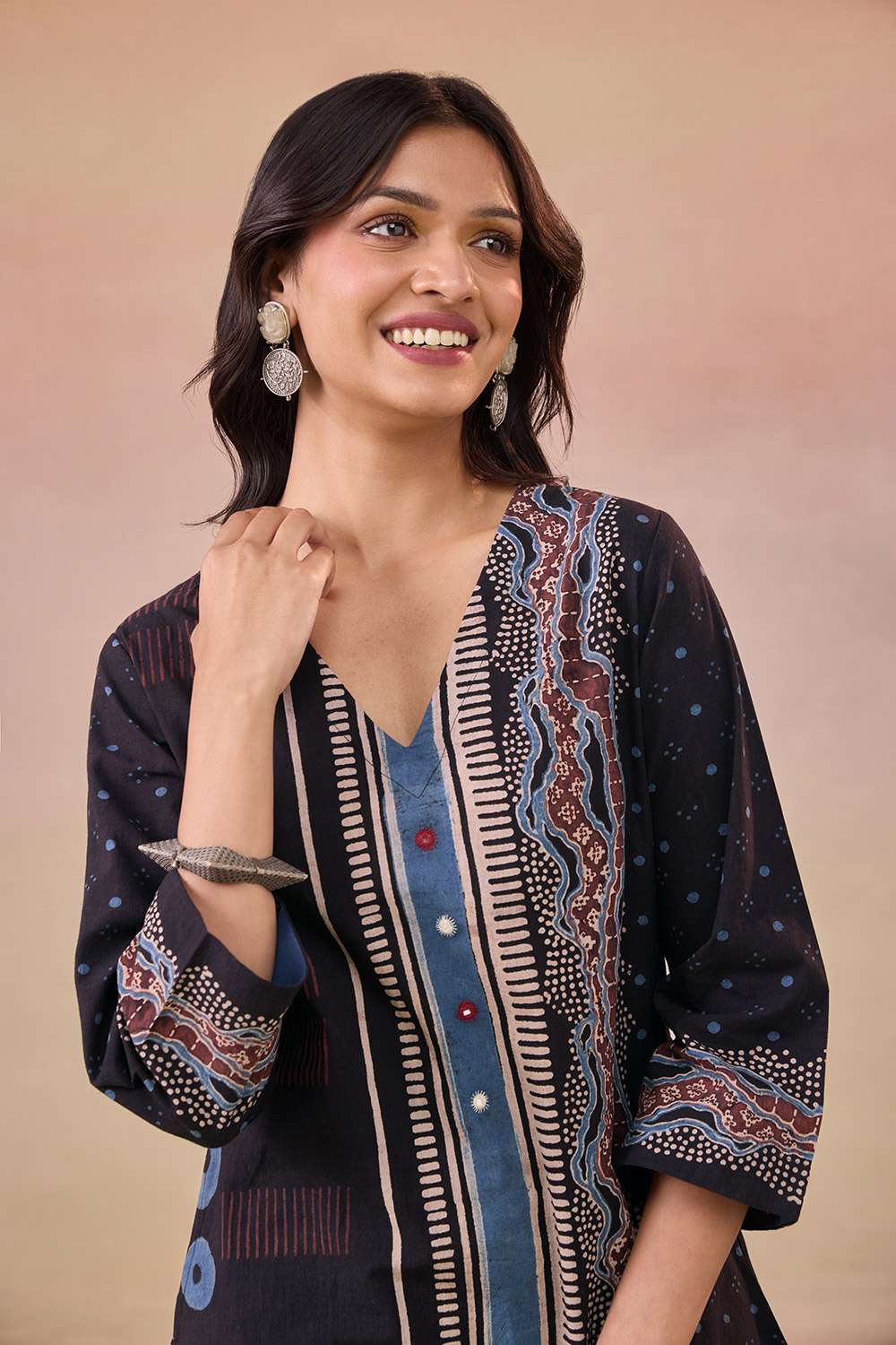 Black Pure Cotton Ajrakh Kurta Set image number null