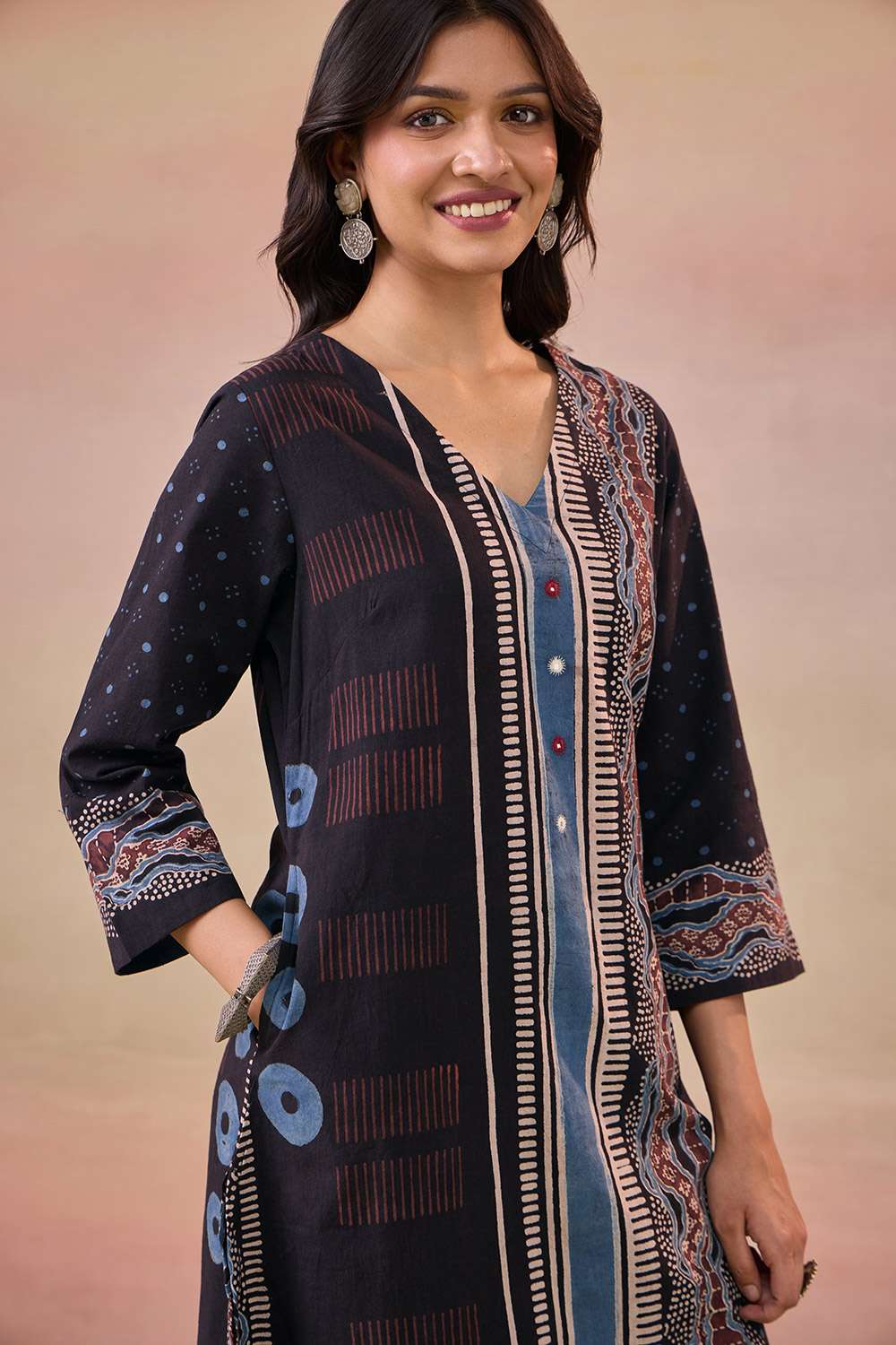 Black Pure Cotton Ajrakh Kurta Set image number null