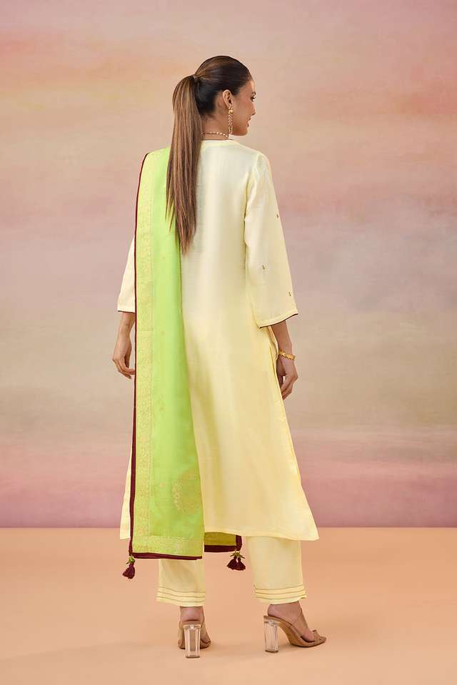 Yellow Pure Viscose Embroidered Kurta Set thumbnail image number null