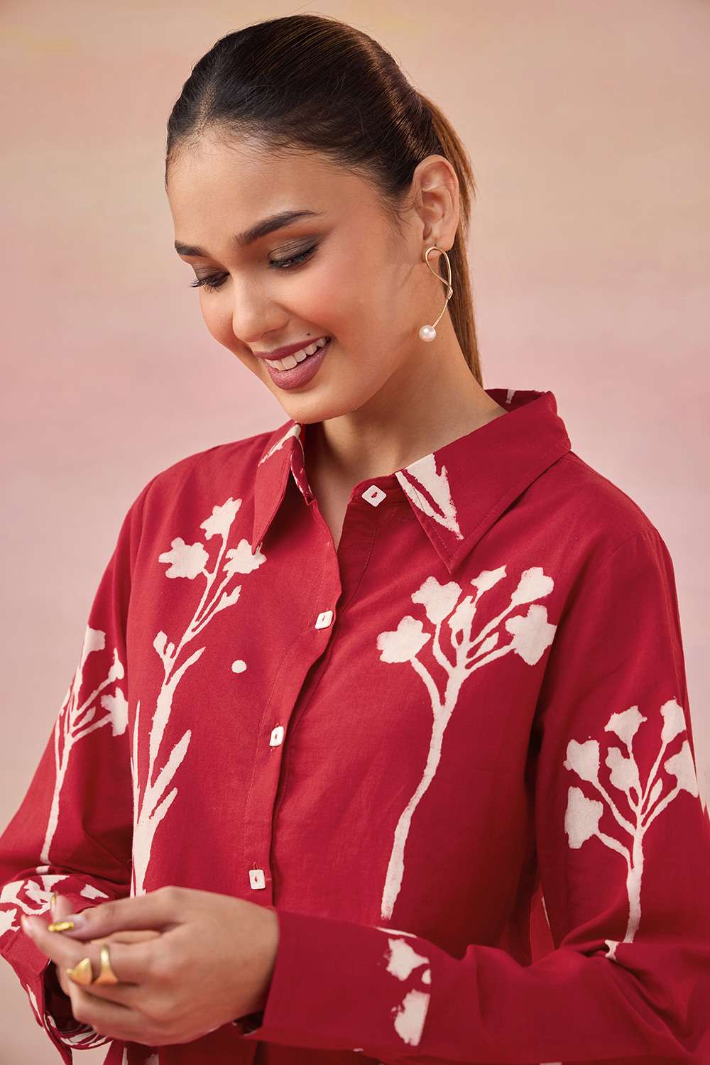 Red Dabu Block Printed Pure Cotton Kurta Set image number null