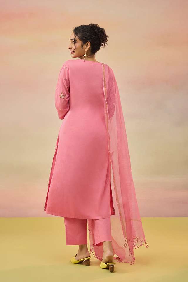 Pink Pure Cotton Embroidered Kurta Set thumbnail image number null
