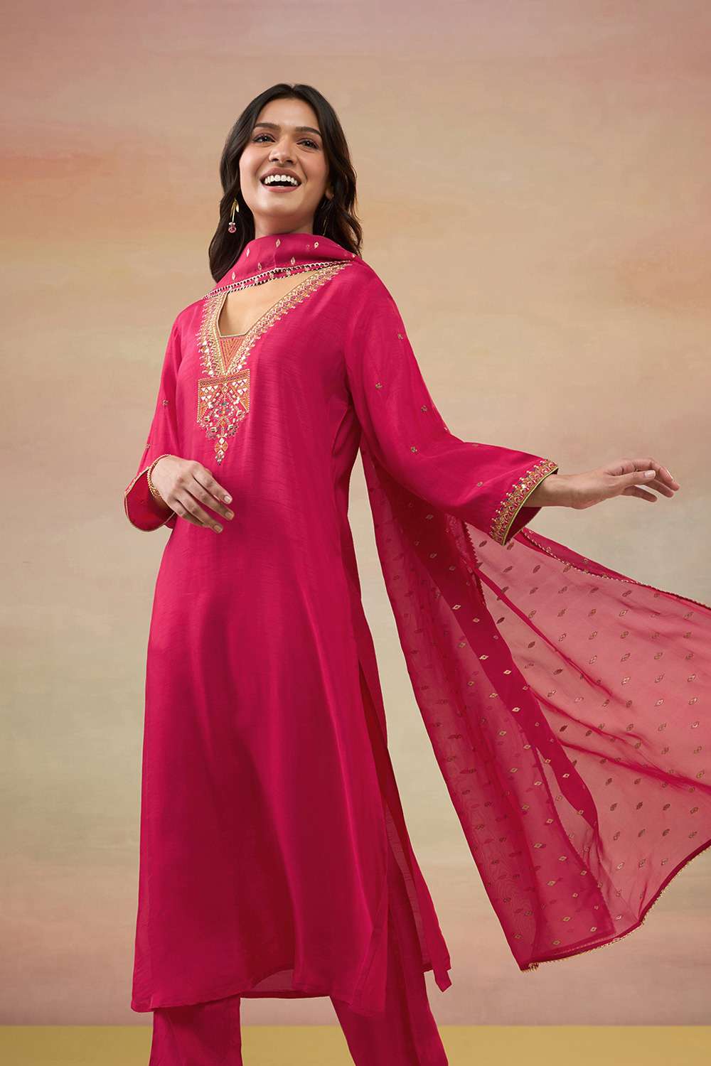 Pink Pure Viscose Embroidered Kurta Set image number null