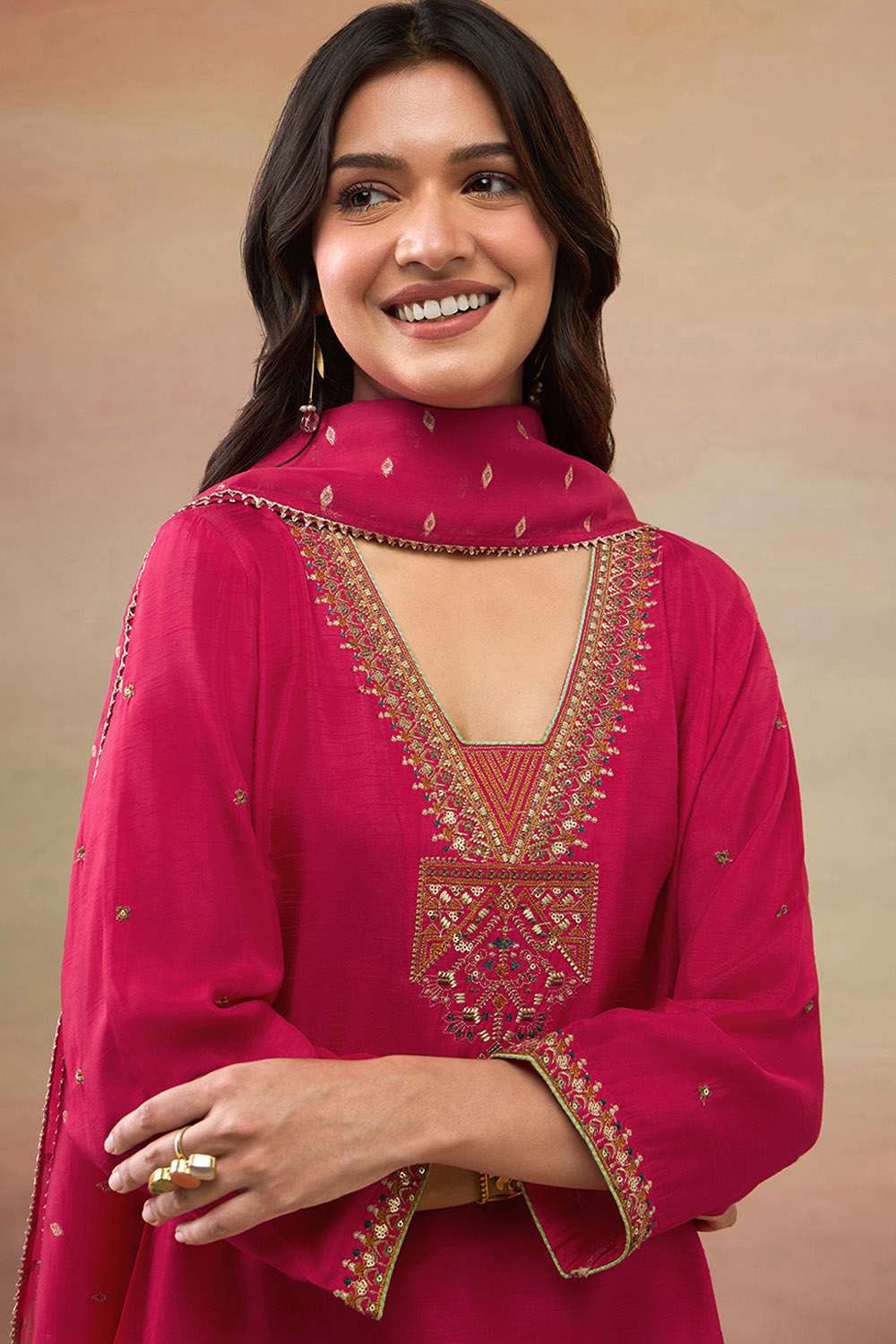 Pink Pure Viscose Embroidered Kurta Set image number null