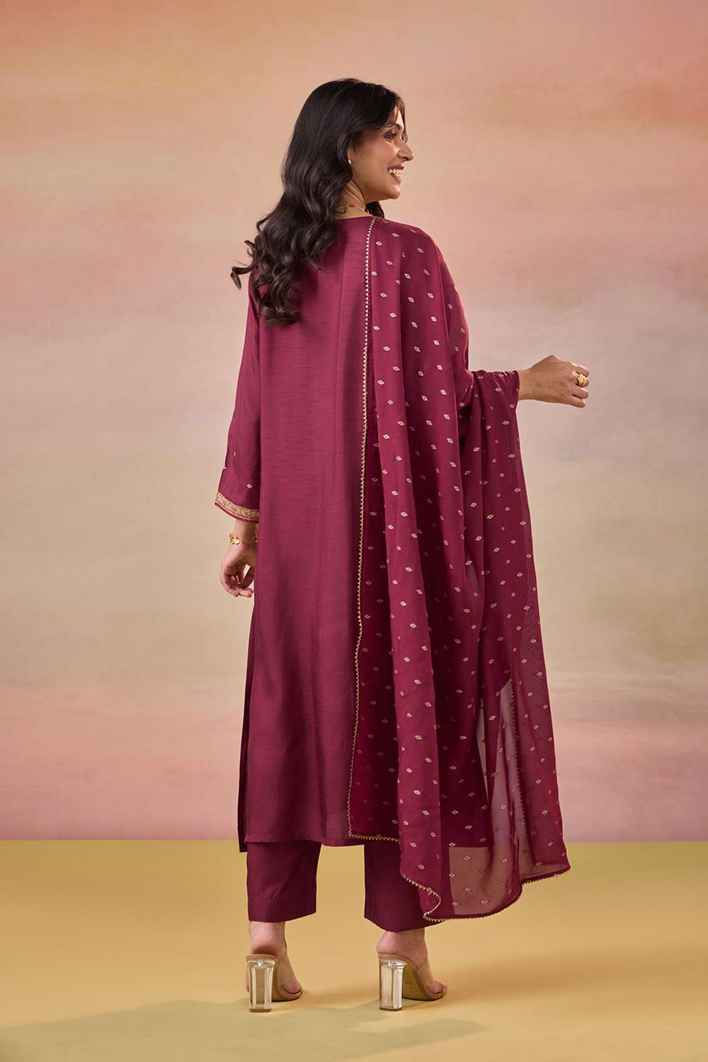 Dark Red Pure Viscose Embroidered Kurta Set image number null