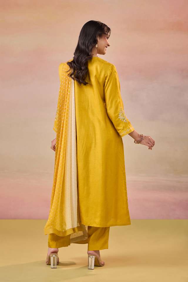 Yellow Pure Viscose Embroidered Kurta Set thumbnail image number null