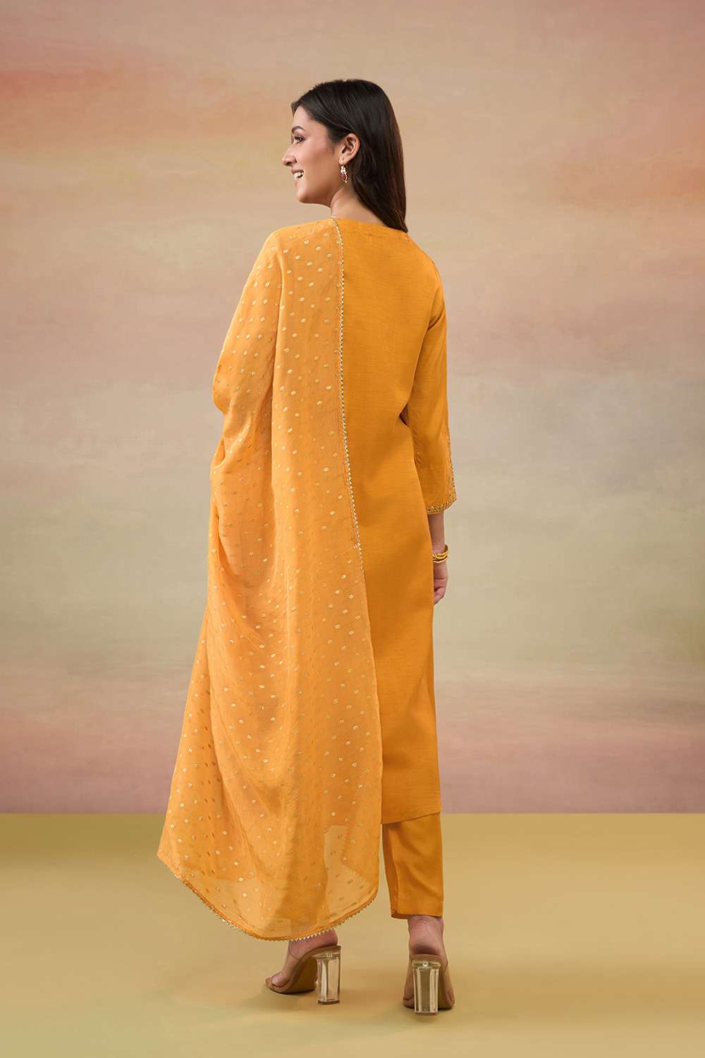 Orange Pure Viscose Embroidered Kurta Set image number null