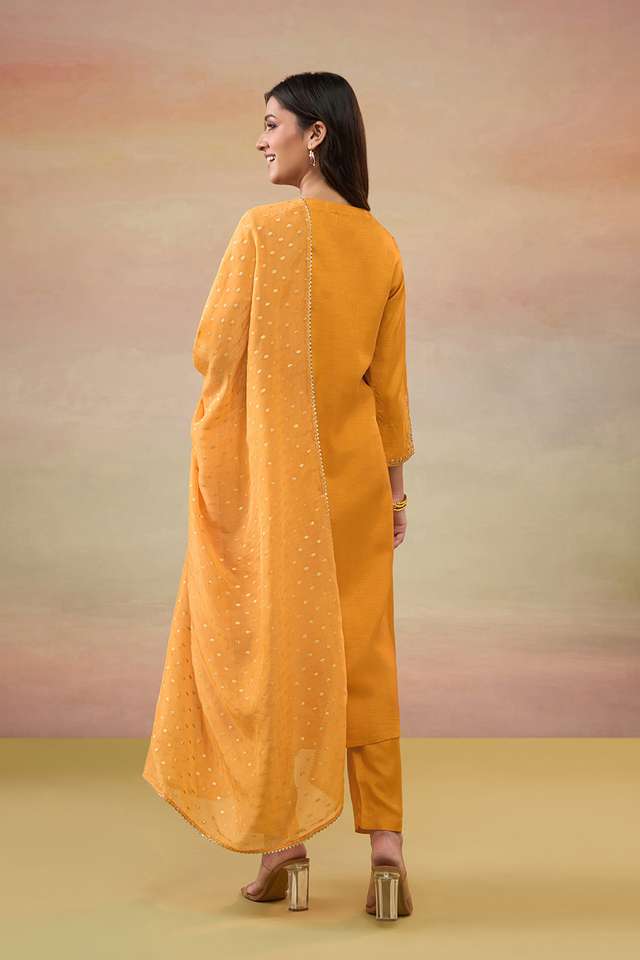 Orange Pure Viscose Embroidered Kurta Set thumbnail image number null