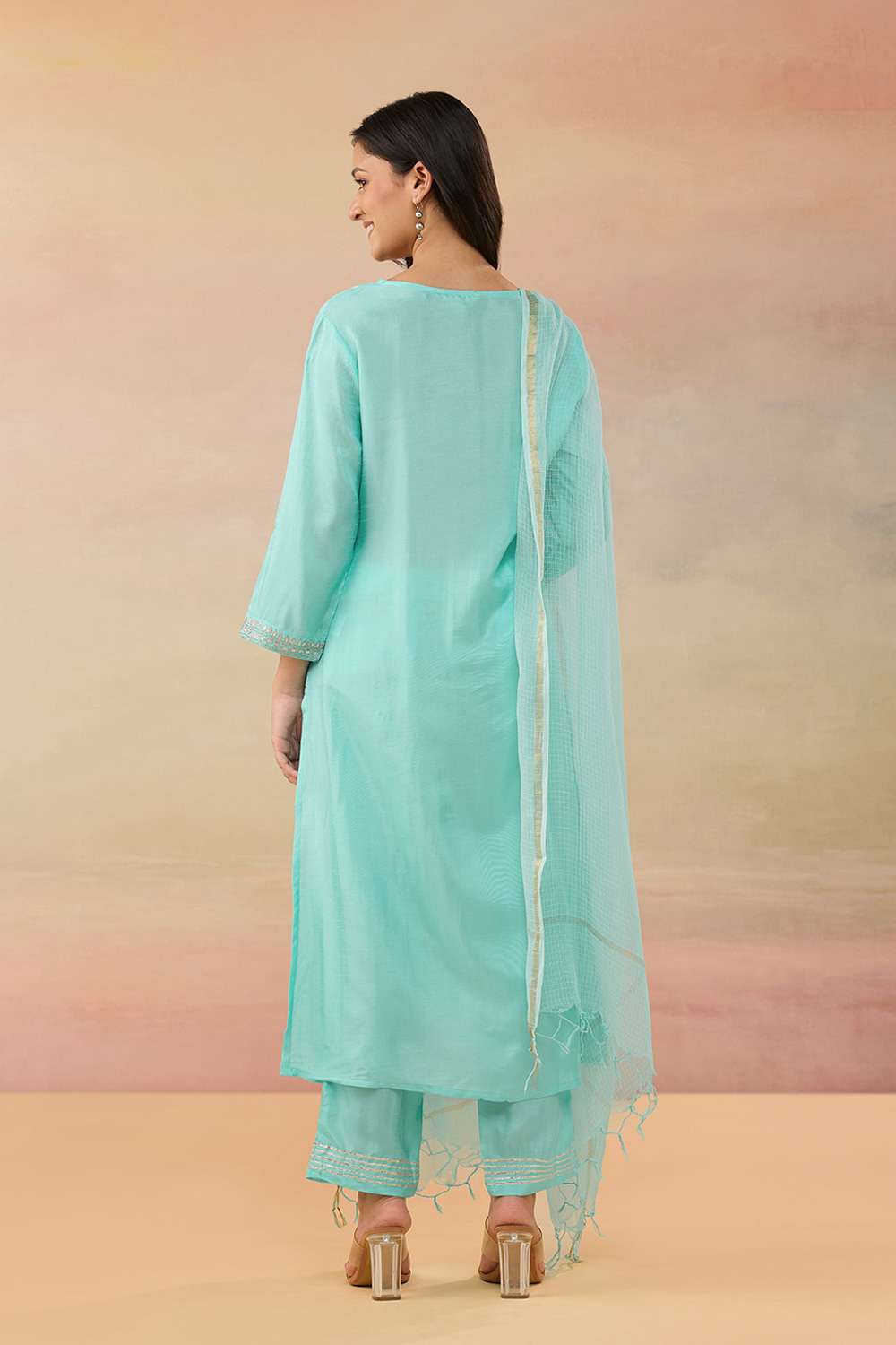 Light Blue Pure Viscose Embroidered Kurta Set image number null