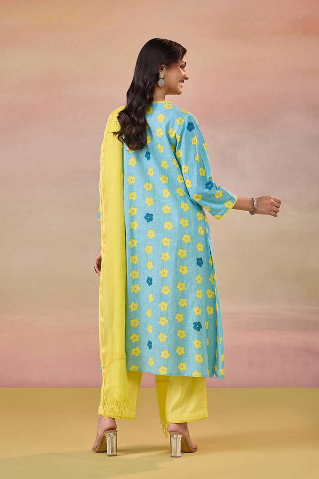 Blue Screen Printed Pure Cotton Kurta Set thumbnail image number null