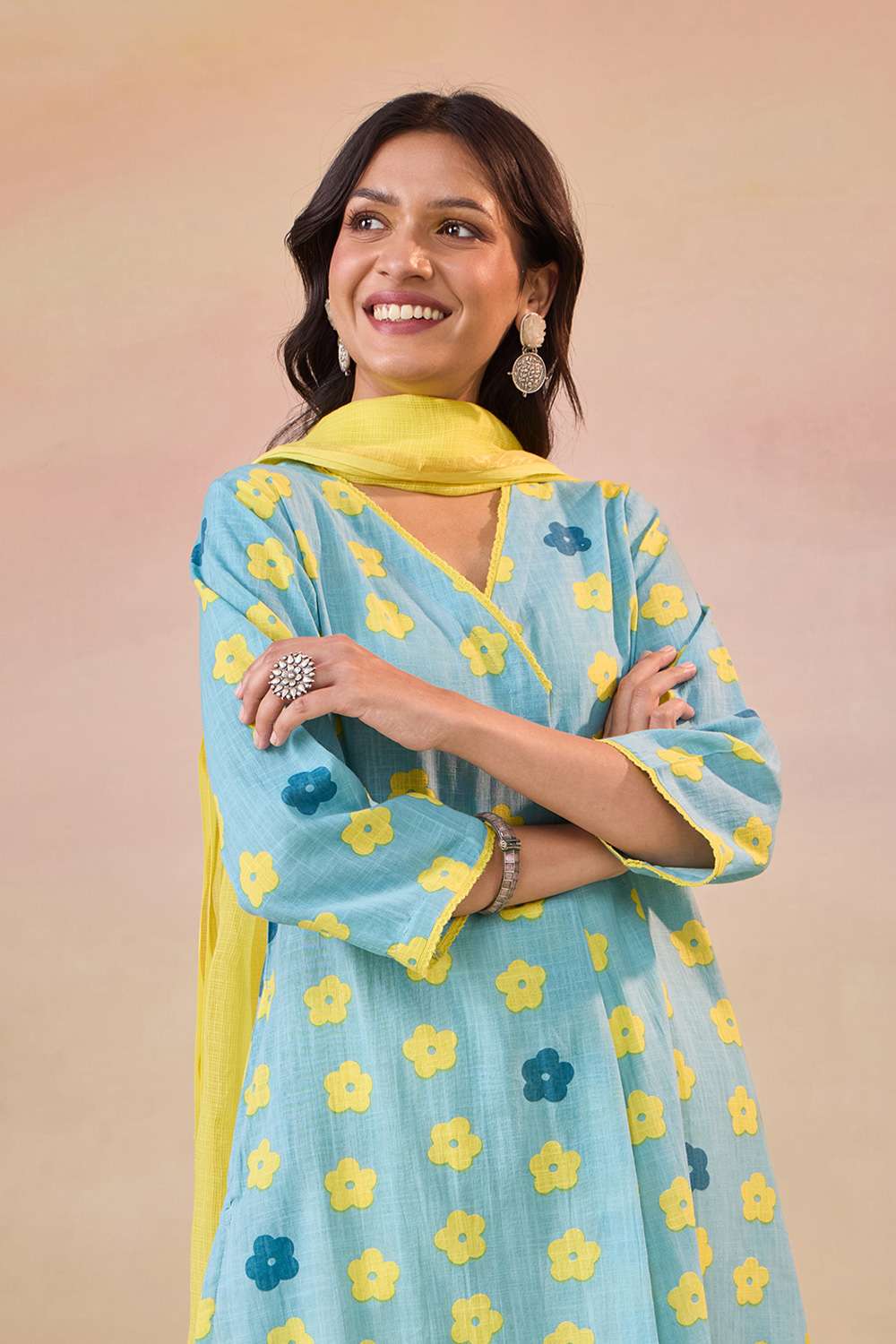 Blue Screen Printed Pure Cotton Kurta Set image number null