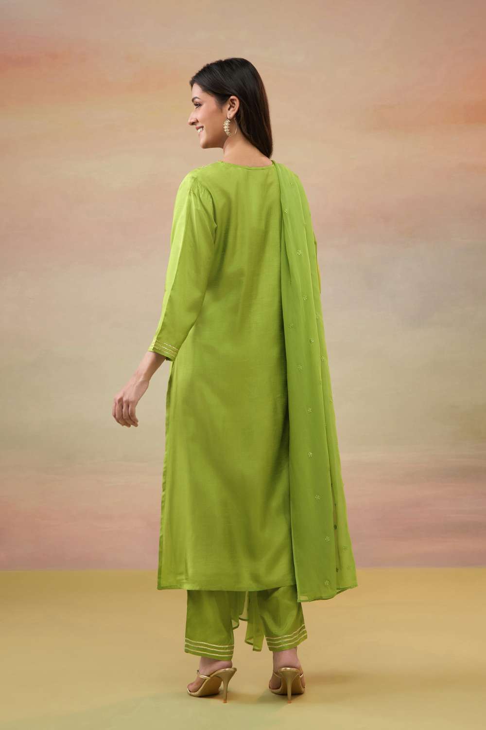 Green Pure Viscose Embroidered Kurta Set image number null