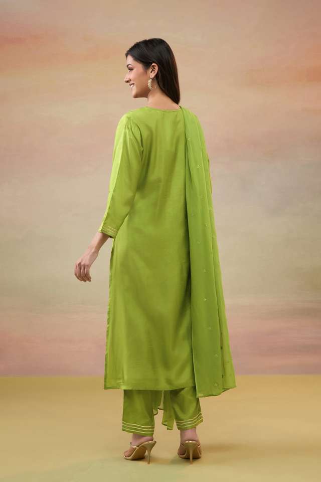 Green Pure Viscose Embroidered Kurta Set thumbnail image number null