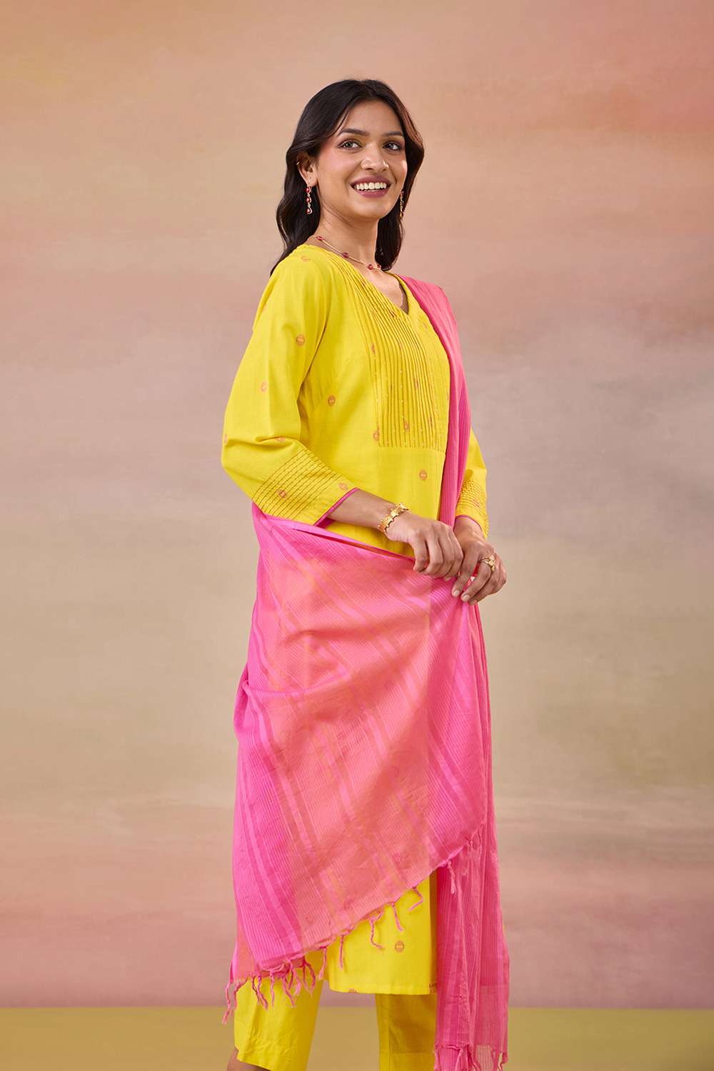 Yellow Woven Pure Cotton Kurta Set image number null