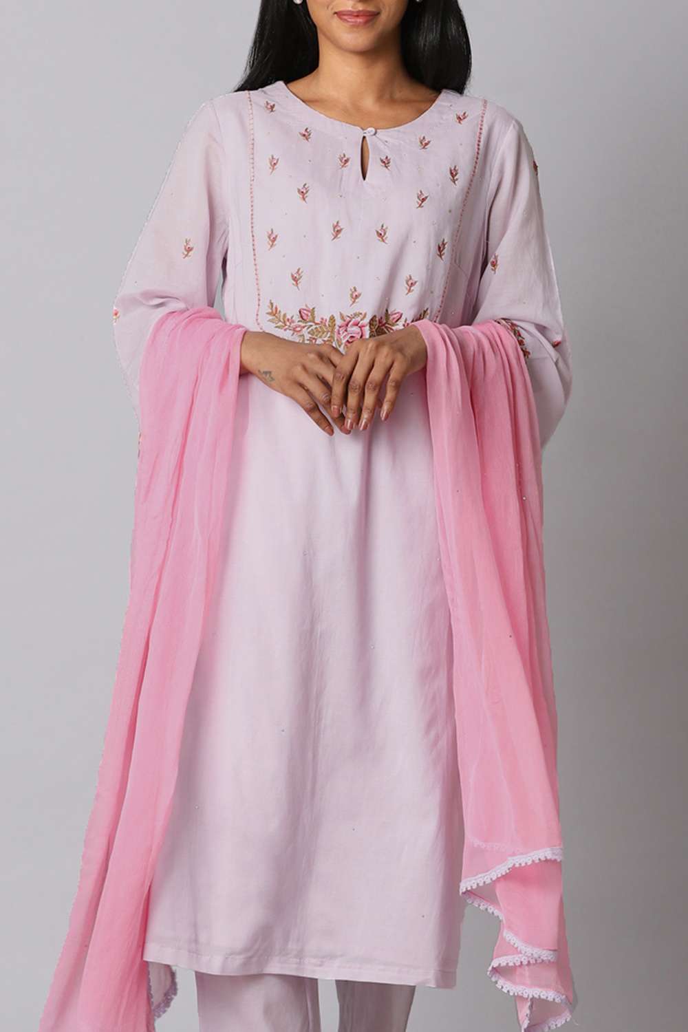 Light Pink Viscose Embroidery Kurta Set image number null