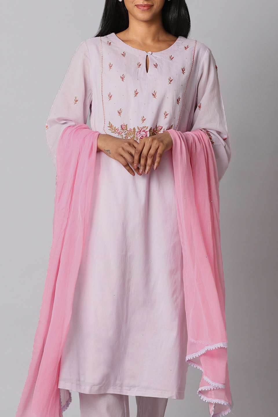 Light Pink Viscose Embroidery Kurta Set