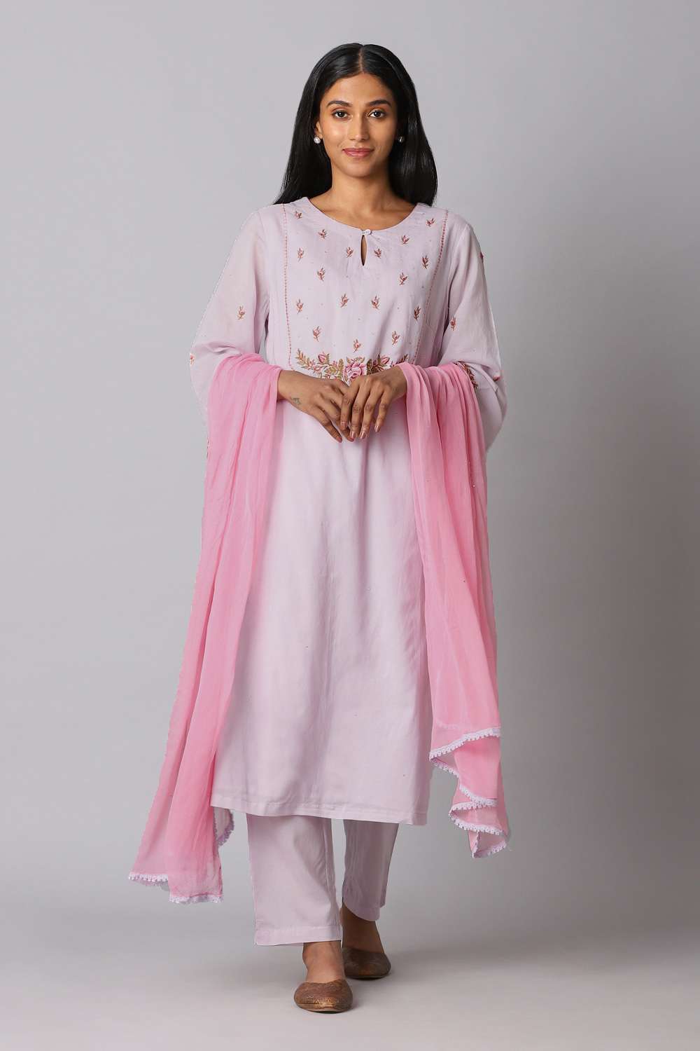 Light Pink Viscose Embroidery Kurta Set image number null