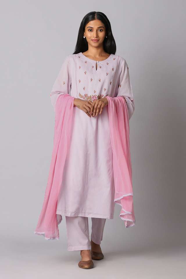 Light Pink Viscose Embroidery Kurta Set thumbnail image number null