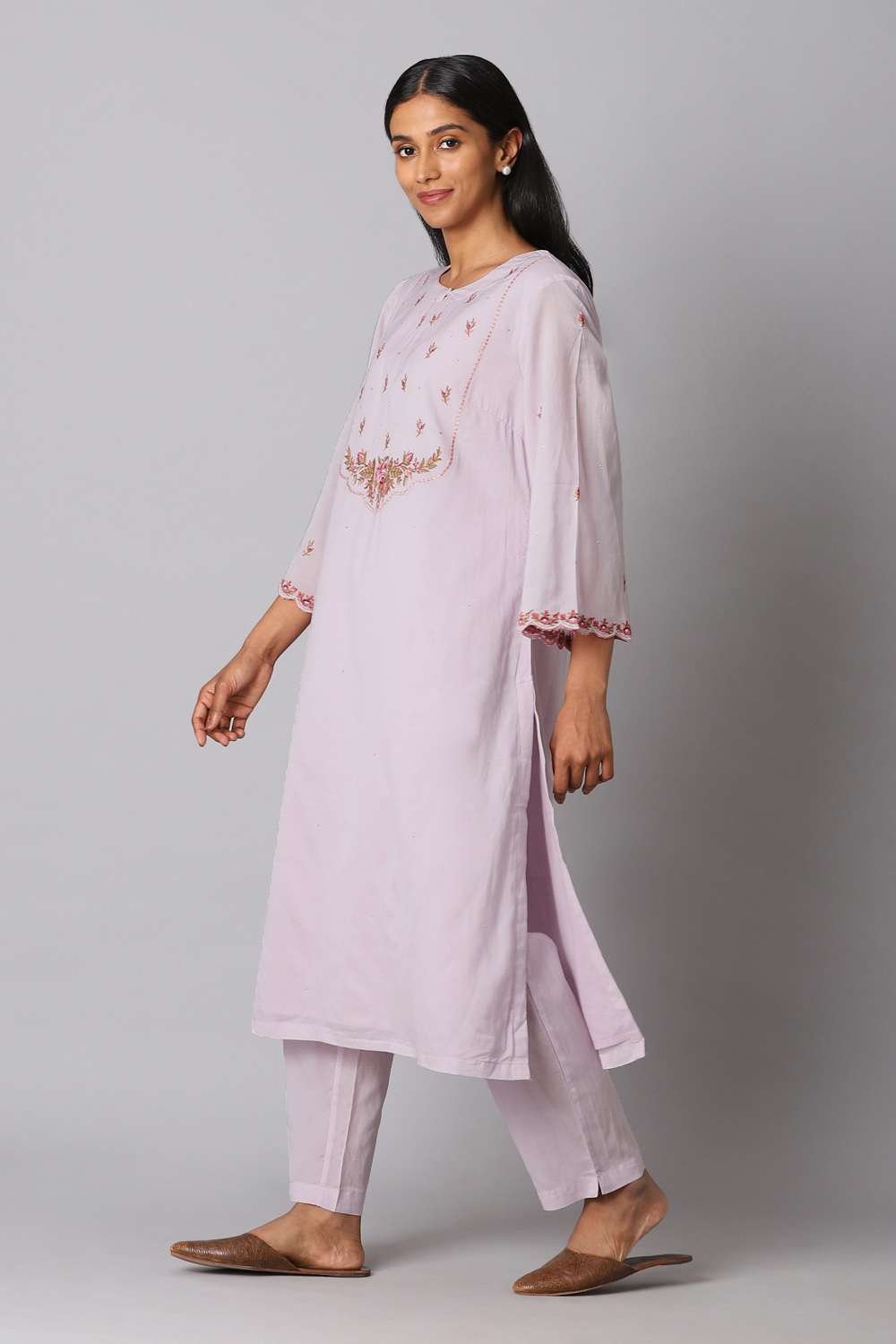 Light Pink Viscose Embroidery Kurta Set image number null