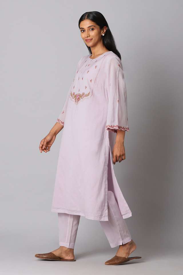 Light Pink Viscose Embroidery Kurta Set thumbnail image number null
