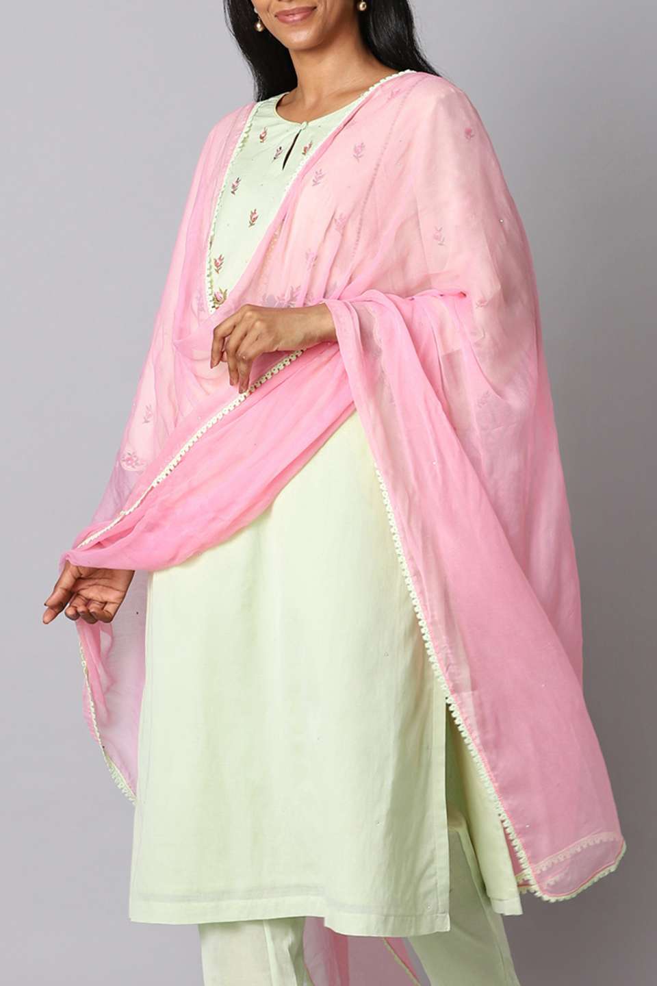 Light Green Viscose Embroidery Kurta Set