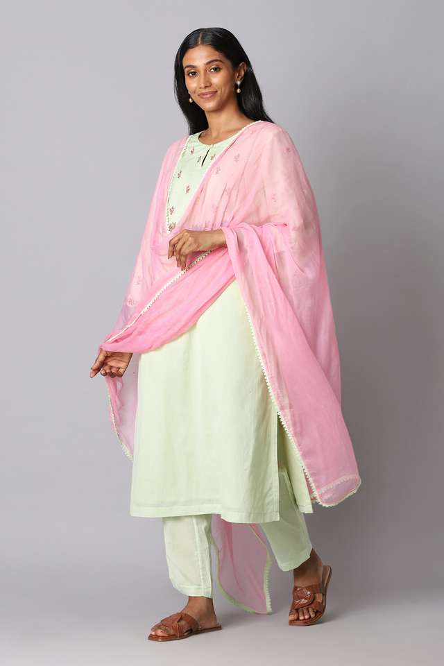 Light Green Viscose Embroidery Kurta Set thumbnail image number null