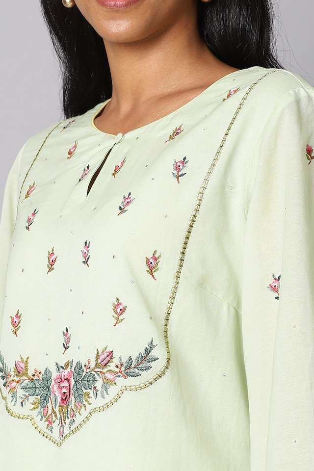 Light Green Viscose Embroidery Kurta Set thumbnail image number null
